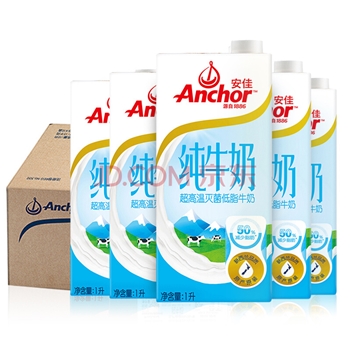 安佳（Anchor）低脂牛奶  高钙纯牛奶 新西兰原装进口1L*12整箱 减少50%脂肪