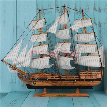 墨斗鱼白色木质帆船模型摆件办公室开业书房摆件礼物装饰仿真实木礼品