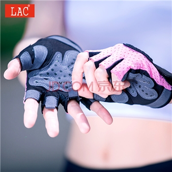 LAC健身手套女防滑半指运动手套男士耐磨器械训练半指护腕 粉色透气S