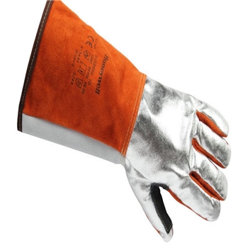 霍尼韦尔 防高温手套 可防护接触热100℃ 对流热500℃ 辐射热500℃ 材质：手掌和手腕背部为隔热粗革牛皮 手背镀铝 规格：总长40厘米 20厘米护腕 2317672